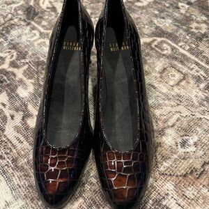 Stuart Weitzman Women's Brown Croc-Embossed Heels